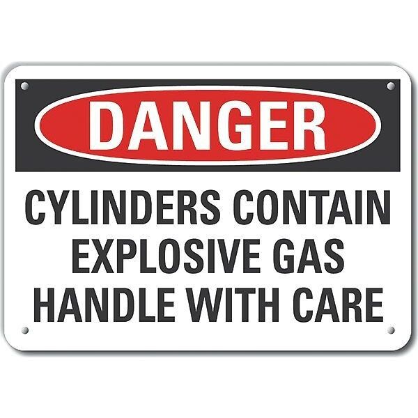 Reflective Cylinder Handling Danger Sign, 10 in H, 14 in W, English, LCU4-0631-RA_14X10