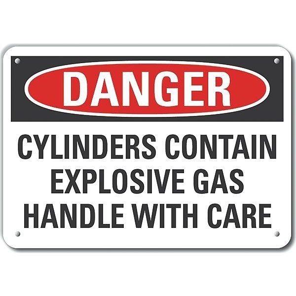 Reflective Cylinder Handling Danger Sign, 7 in H, 10 in W, Vertical Rectangle, LCU4-0631-RA_10X7