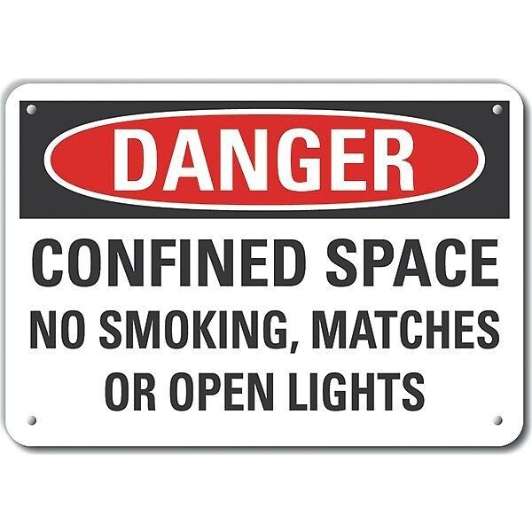 Aluminum Confined Space Danger Sign, 7 in Height, 10 in Width, Aluminum, Vertical Rectangle