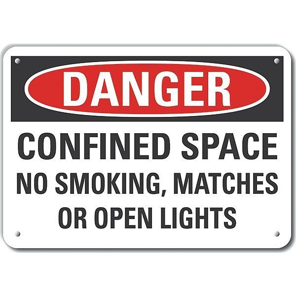 Reflective  Confined Space Danger Sign, 7 in Height, 10 in Width, Aluminum, Vertical Rectangle