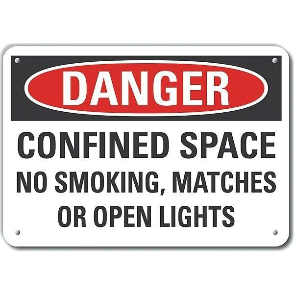 Reflective  Confined Space Danger Sign, 10 in Height, 14 in Width, Aluminum, Horizontal Rectangle