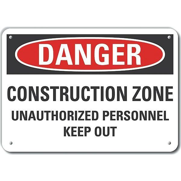 Danger Sign, 10 in Height, 14 in Width, Aluminum, Horizontal Rectangle, English