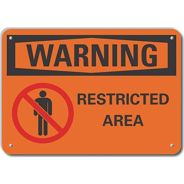 Aluminum Restricted Area Warning Sign, 7 in Height, 10 in Width, Aluminum, Vertical Rectangle