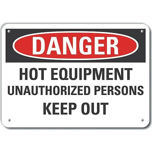 Reflective  Hot Danger Sign, 7 in Height, 10 in Width, Aluminum, Vertical Rectangle, English