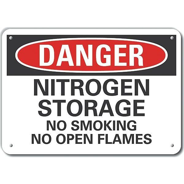 Plastic Nitrogen Danger Sign, 10 in Height, 14 in Width, Plastic, Horizontal Rectangle, English