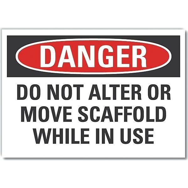 Scaffold Danger Label, 5 in Height, 7 in Width, Polyester, Horizontal Rectangle, English