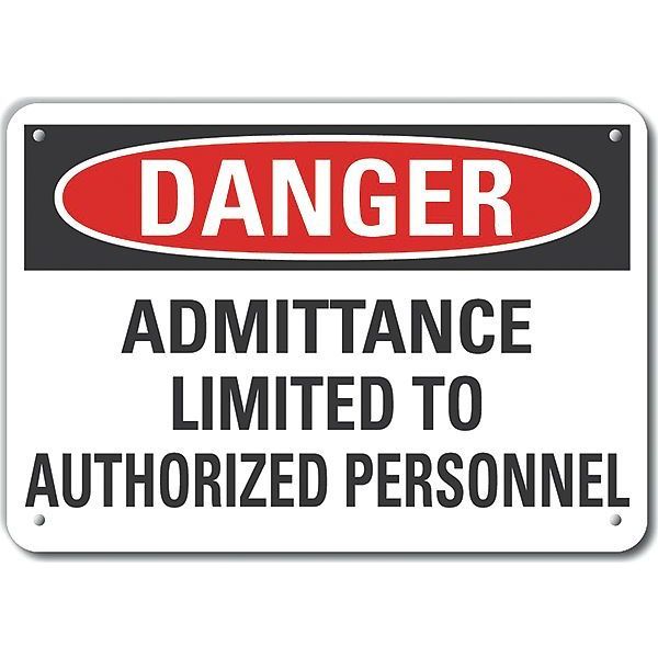 Danger Sign, 7 in Height, 10 in Width, Aluminum, Vertical Rectangle, English
