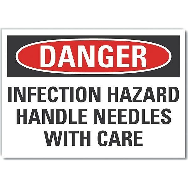Infection Hazard Danger Label, 7 in Height, 10 in Width, Polyester, Vertical Rectangle, English