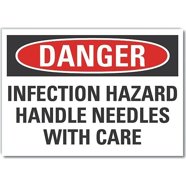 Infection Hazard Danger Reflective Label, 10 in Height, 14 in Width, Reflective Sheeting, English