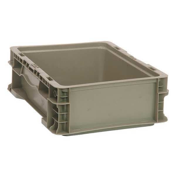 Straight Wall Container, Gray, Polyethylene, 12 in L, 15 in W, 5 in H, 0.3 cu ft Volume Capacity
