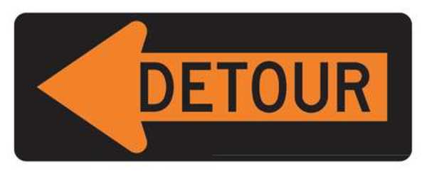 Detour Left Traffic Sign, 18 in Height, 48 in Width, Aluminum, Horizontal Rectangle, English