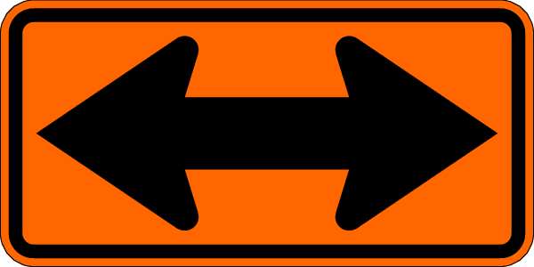 Double Arrow Traffic Sign, 24 in Height, 48 in Width, Aluminum, Horizontal Rectangle, No Text
