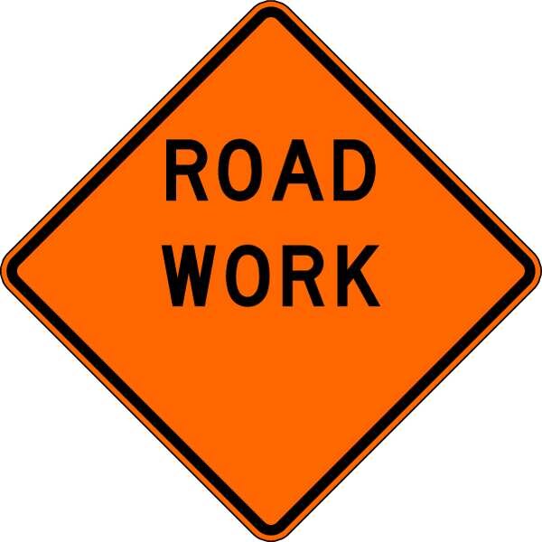 Road Work Traffic Sign, 30 in Height, 30 in Width, Aluminum, Diamond, English