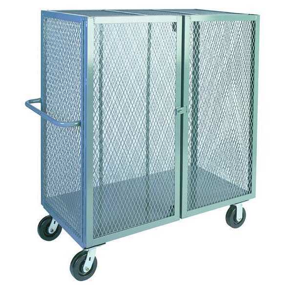 Single Latch Welded Mesh Security Cart with Fixed Shelves 2,000 lb Capacity, 28 in W x 66 in L x