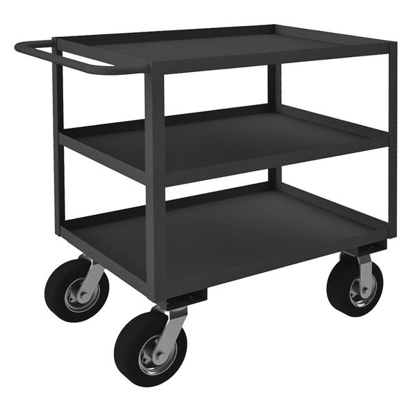 Steel Flat Handle Utility Cart, Flat, 3 Shelves, 1,200 lb