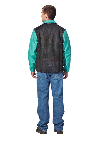 Welding Jacket, Green, Sateen w/Cane Back and Kevlar Thread, M