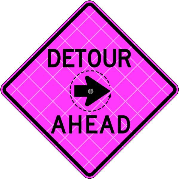 Detour Traffic Sign, 36 in H, 36 in W, Vinyl, Diamond, English, C/36-SBFP-3FH-HD-DETOUR AHEAD