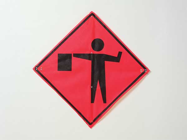 Flagger Ahead Traffic Sign, 36 in H, 36 in W, Vinyl, Diamond, No Text, 669-C/36-MFO-FS