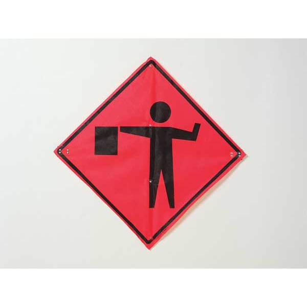Flagger Ahead Traffic Sign, 48 in H, 48 in W, Vinyl, Diamond, No Text, 669-C/48-SBFO-FS