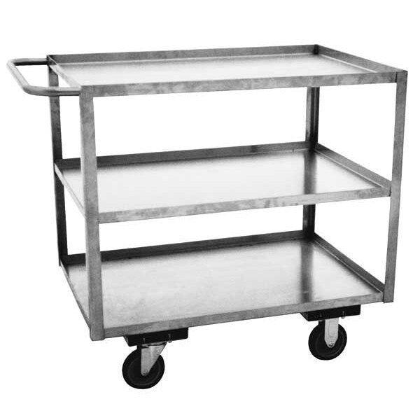 Stainless Steel Corrosion-Resistant Utility Cart with Lipped Metal Shelves, Flat, 3 Shelves