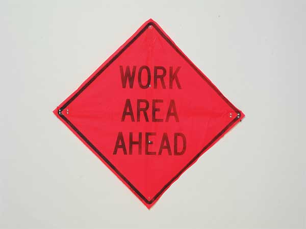 Work Area Ahead Traffic Sign, 36 in Height, 36 in Width, Polyester, PVC, Diamond, English