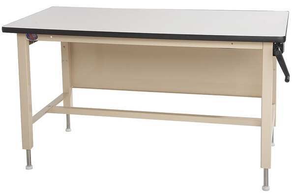 Hand Crank Workbench, Laminate, 60 in W, 30 in to 42 in Height, 330 lb, Cantilever