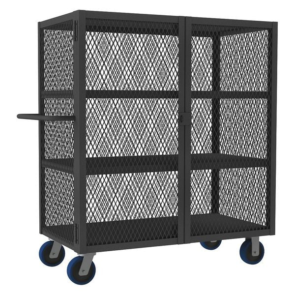 Dual-Latch Welded Mesh Security Cart with Fixed Shelves 2,000 lb Capacity, 26 in W x 54 1/2 in L x