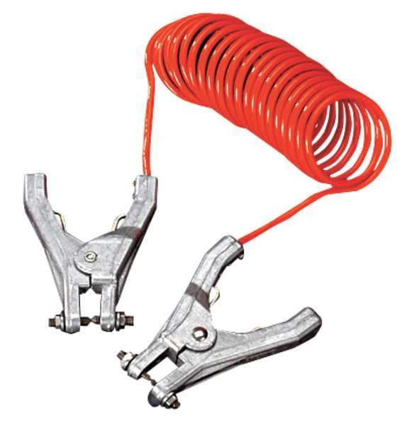 Insulated Coiled Grounding Wire, 10 ft, 3/16 in Dia, 2 Hand Clamps, Orange