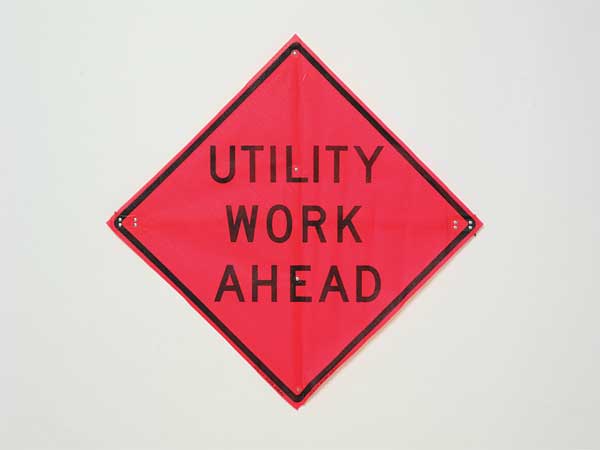 Utility Work Ahead Traffic Sign, 36 in Height, 36 in Width, Polyester, PVC, Diamond, English
