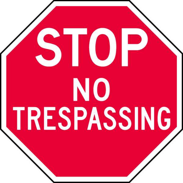 Reflective  No Trespassing Stop Sign, 6 in Height, 6 in Width, Aluminum, Octagon, English