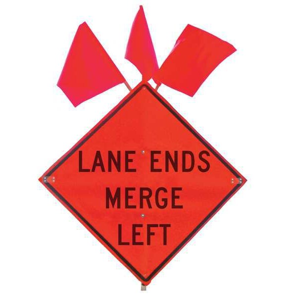 Lane Ends Traffic Sign, 36 in H, 36 in W, Vinyl, Diamond, English, C/36-SBFO-3FH-HD MERGE LEFT