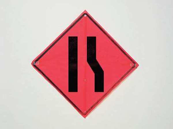 Lane Ends Traffic Sign, 36 in H, 36 in W, Polyester, PVC, Diamond, C/36-EMO-3FH-HD RIGHT LANE ENDS