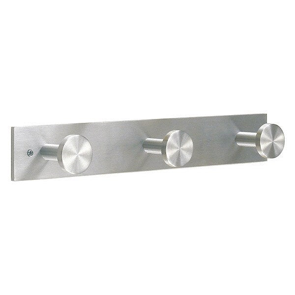 Coat Hook, 3 Hooks, 16 In W, Satin Aluminum