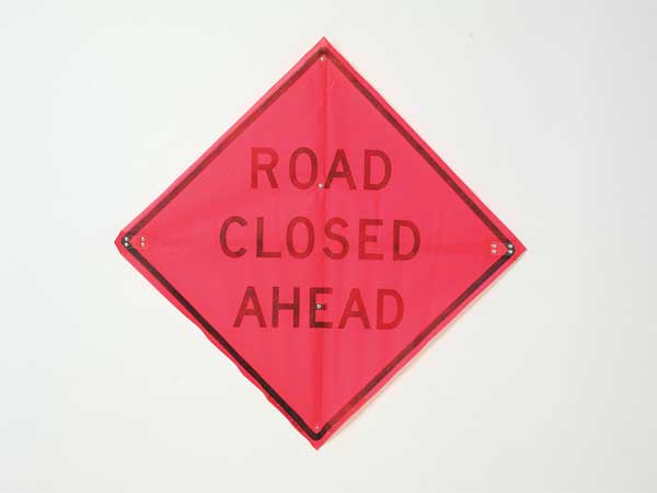 Road Closed Ahead Traffic Sign, 36 in Height, 36 in Width, Polyester, PVC, Diamond, English