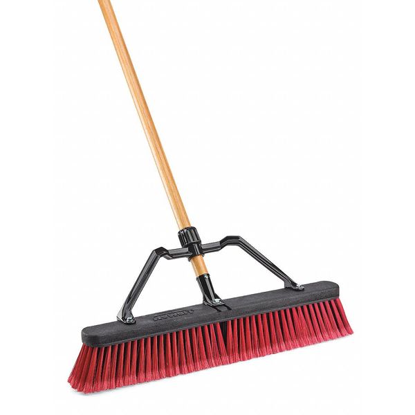 24 in Sweep Face Push Broom, Black, Red, 60 in L Handle