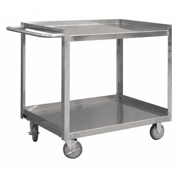 Stainless Steel Corrosion-Resistant Utility Cart with Single-Side Flush Metal Shelves, Flat