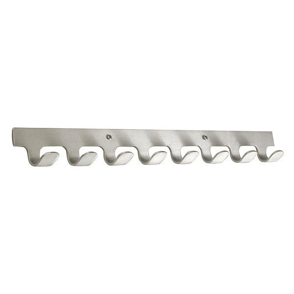 Coat Hook, 8 Hooks, 24 In W, Satin Aluminum