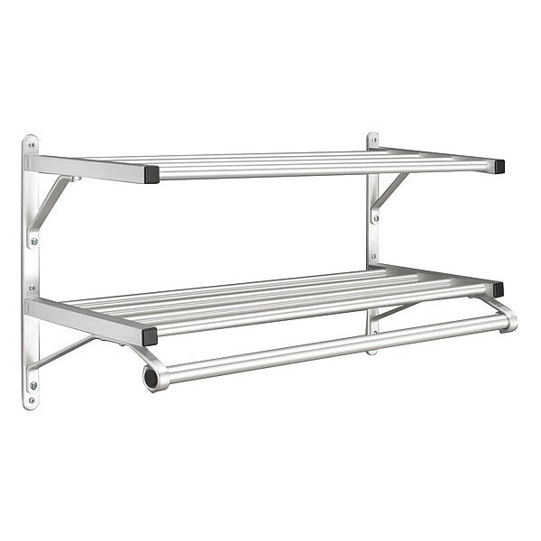 Coat Rack, 2 Shelves, 24 In W, Satin Alum