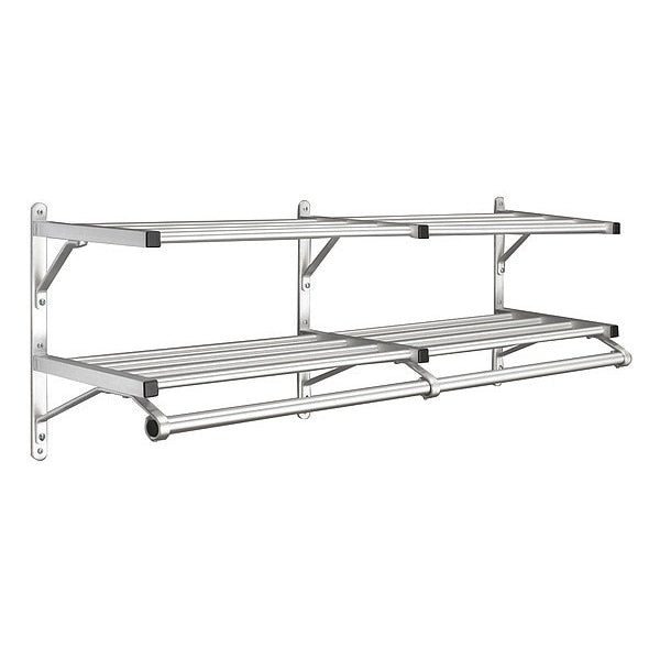 Coat Rack, 2 Shelves, 48 In W, Satin Alum