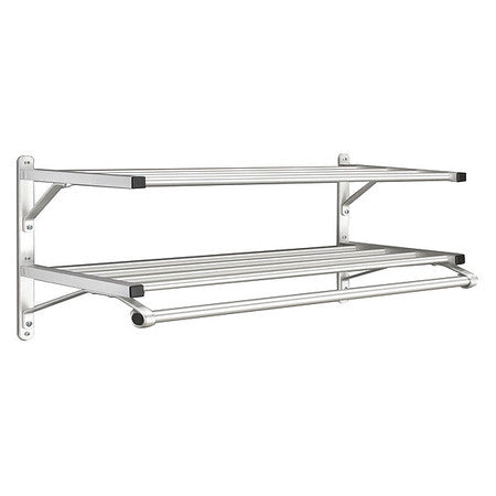 Coat Rack, 2 Shelves, 60 In W, Satin Alum