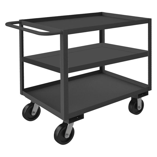 Steel Utility Cart with Lipped Metal Shelves, Flat, 3 Shelves, 3,000 lb