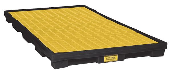 Drum Spill Containment Pallet, 90 gal Spill Capacity, 8 Drum, 10,000 lb., Polyethylene