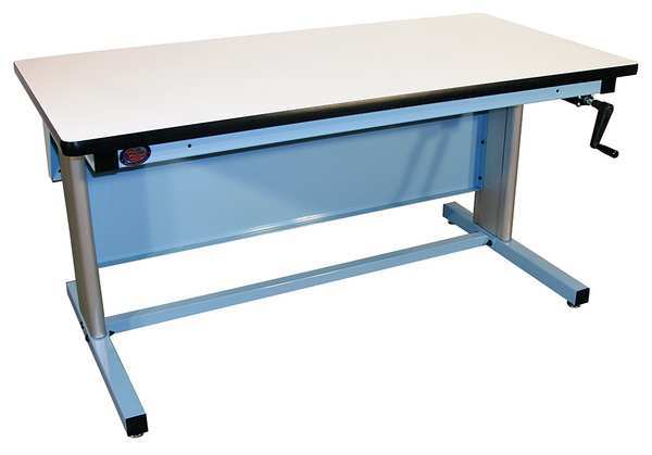 Hand Crank Workbench, Laminate, 72 in W, 30 in to 42 in Height, 330 lb, Cantilever