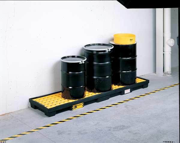 Drum Spill Containment Pallet, 66 gal Spill Capacity, 4 Drum, 8000 lb., Polyethylene