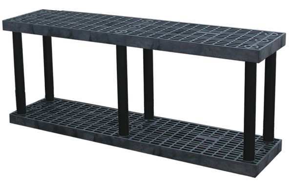 Starter Plastic Shelving Unit, Open Style, 16 in D, 66 in W, 48 in H, 2 Shelves, Black