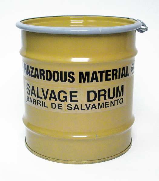 Open Head Salvage Drum, Steel, 8 gal, Lined, Yellow