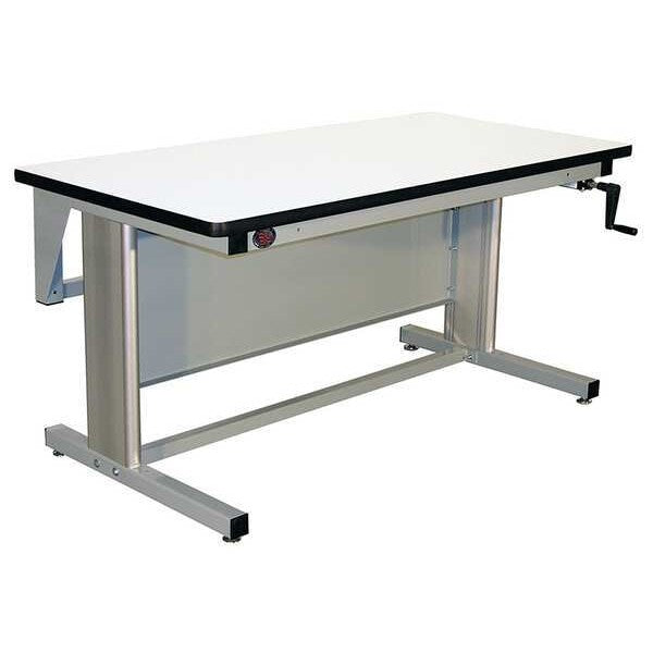 Hand Crank Workbench, Laminate, 60 in W, 30 in to 42 in Height, 330 lb, Cantilever