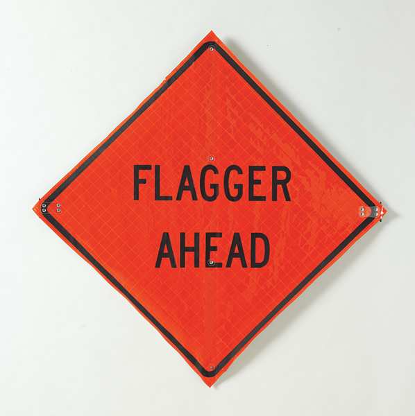 Flagger Ahead Traffic Sign, 36 in Height, 36 in Width, Polyester, PVC, Diamond, English