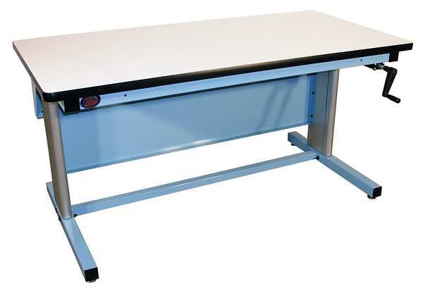 Hand Crank Workbench, Laminate, 60 in W, 30 in to 42 in Height, 330 lb, Cantilever