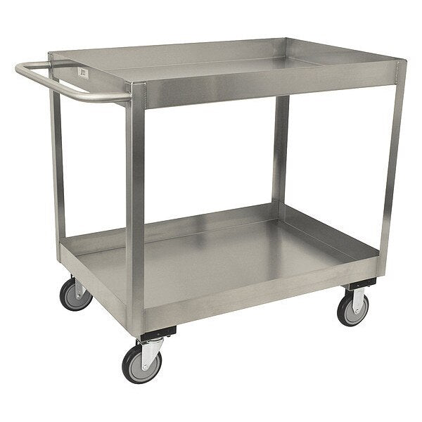 Stainless Steel Corrosion-Resistant Utility Cart with Deep Lipped Metal Shelves, Flat, 2 Shelves